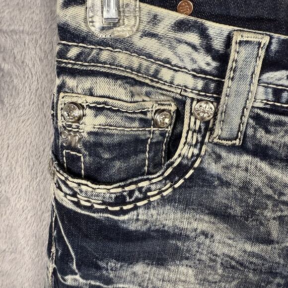 Miss Me Jeans Women’s Blue Angel Wing Bling Pockets 27 Acid Wash Thick Stitch - Picture 4 of 9